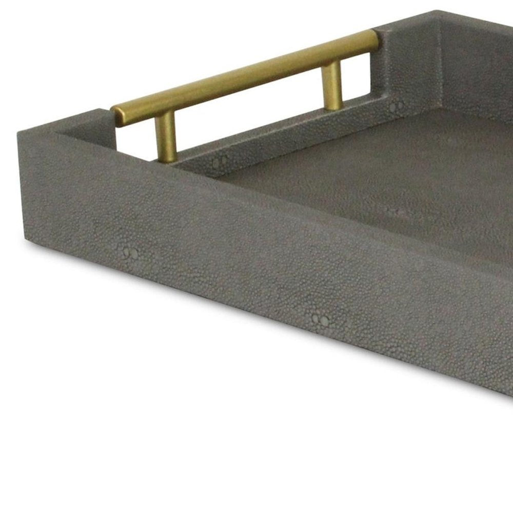 16" Gray Wood Faux Shagreen Serving Tray With Handles