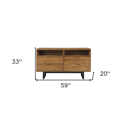 59" Brown Solid Wood Four Drawer Double Dresser