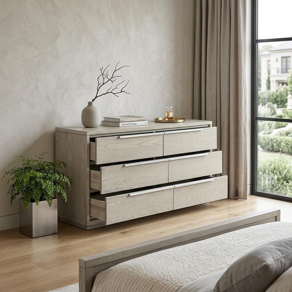 63" Gray Solid Wood Six Drawer Double Dresser