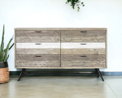 63" Natural and Ivory Solid Wood Six Drawer Double Dresser