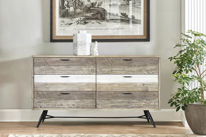 63" Natural and Ivory Solid Wood Six Drawer Double Dresser