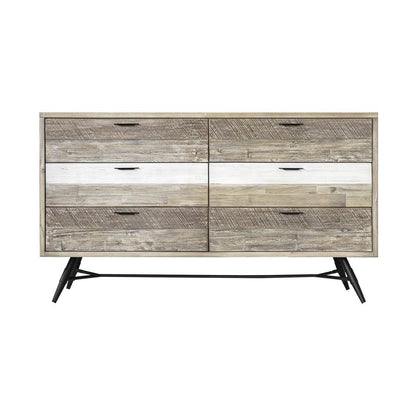 63" Natural and Ivory Solid Wood Six Drawer Double Dresser