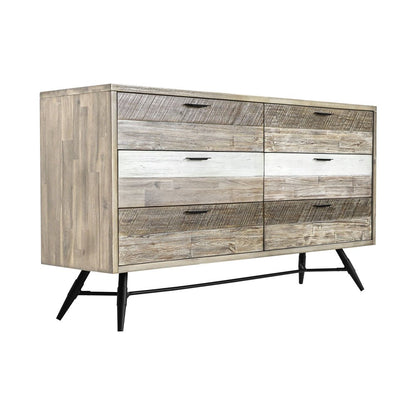 63" Natural and Ivory Solid Wood Six Drawer Double Dresser