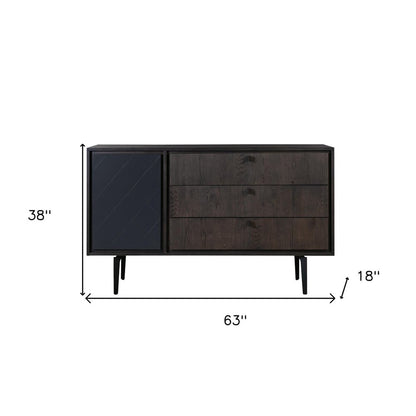 63" Gray Solid Wood Three Drawer Dresser