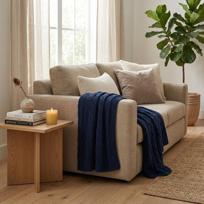 Blue Knitted 100% Cotton Throw Blanket