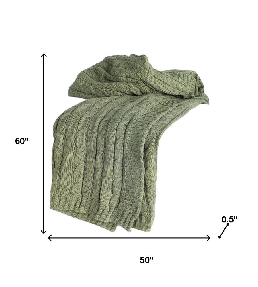 50" X 60" Olive Green Cotton Knitted Striped Throw Blanket
