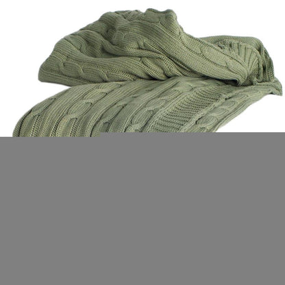 50" X 60" Olive Green Cotton Knitted Striped Throw Blanket
