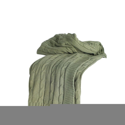 50" X 60" Olive Green Cotton Knitted Striped Throw Blanket