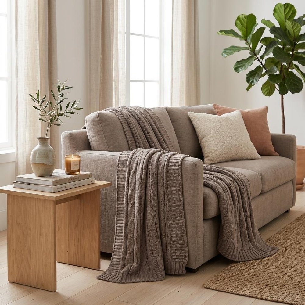 Brown Knitted 100% Cotton Throw Blanket