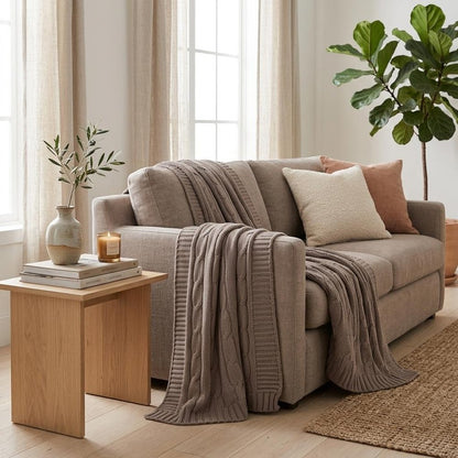 Brown Knitted 100% Cotton Throw Blanket