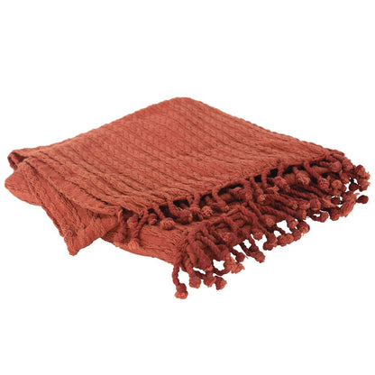 50" X 60" Burnt Orange Cotton Knitted Striped Throw Blanket with Tassels