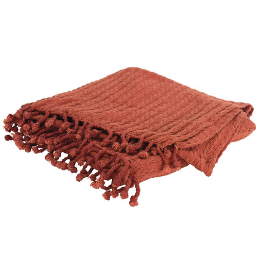 50" X 60" Burnt Orange Cotton Knitted Striped Throw Blanket with Tassels