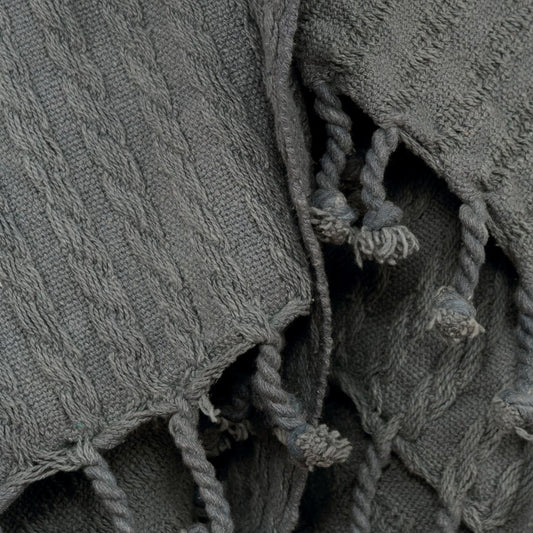 50" X 60" Gray Cotton Knitted Striped Throw Blanket with Tassels