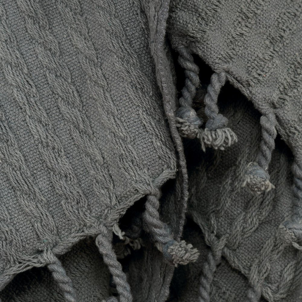 50" X 60" Gray Cotton Knitted Striped Throw Blanket with Tassels
