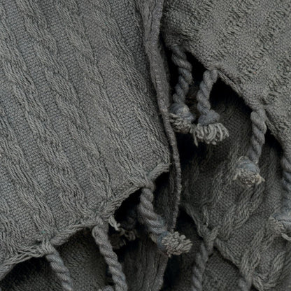 50" X 60" Gray Cotton Knitted Striped Throw Blanket with Tassels