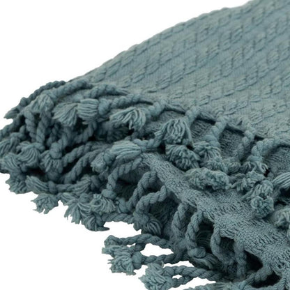 50" X 60" Teal Cotton Cable Knit Throw Blanket with Tassels