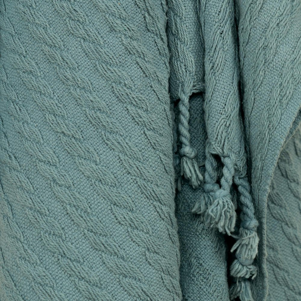 50" X 60" Teal Cotton Cable Knit Throw Blanket with Tassels