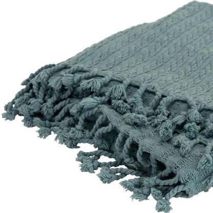 50" X 60" Teal Cotton Cable Knit Throw Blanket with Tassels