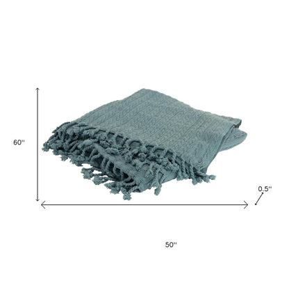 50" X 60" Teal Cotton Cable Knit Throw Blanket with Tassels
