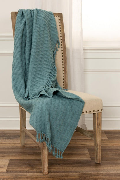 50" X 60" Teal Cotton Cable Knit Throw Blanket with Tassels
