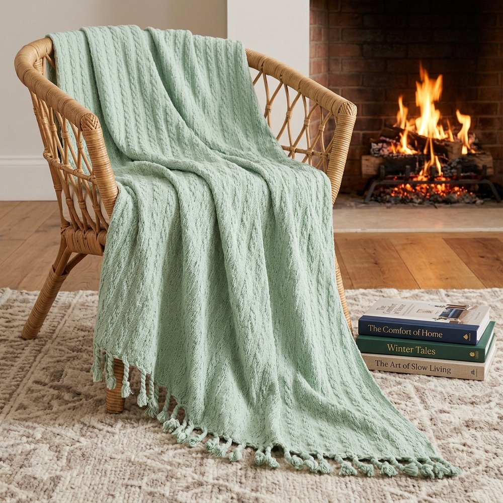 Aqua Knitted 100% Cotton Throw Blanket