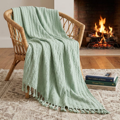 Aqua Knitted 100% Cotton Throw Blanket