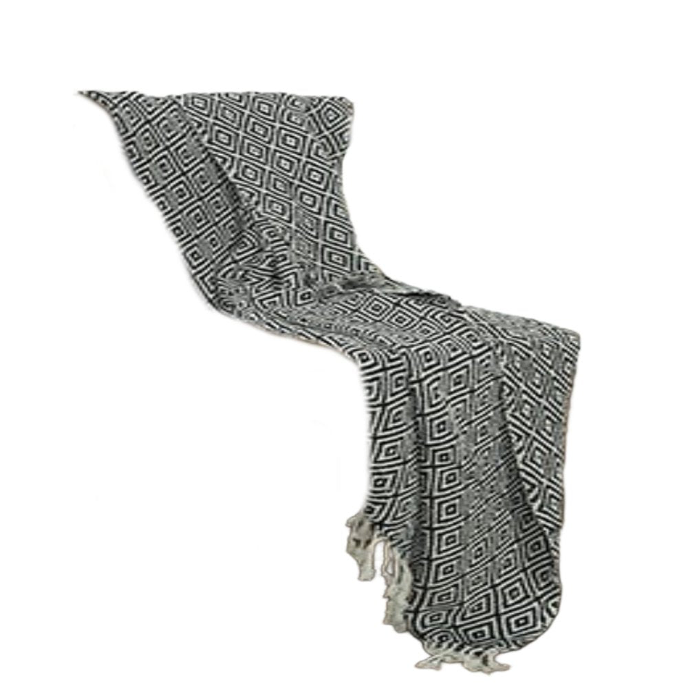 50" X 60" Black And White Cotton Chevron Throw Blanket with Tassels