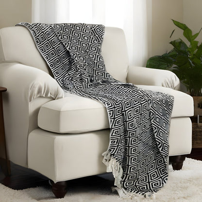 50" X 60" Black And White Cotton Chevron Throw Blanket with Tassels