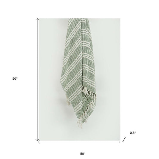 Green Woven 100% Cotton Throw Blanket