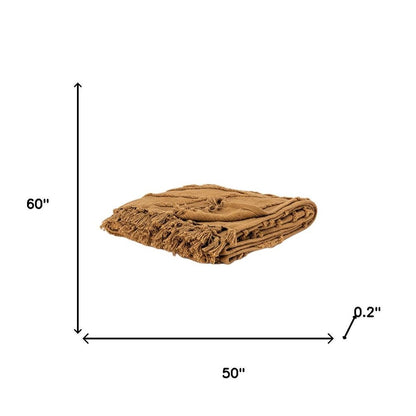 50" X 60" Camel Cotton Floral Throw Blanket with Tassels And Fringe