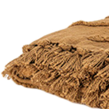 50" X 60" Camel Cotton Floral Throw Blanket with Tassels And Fringe