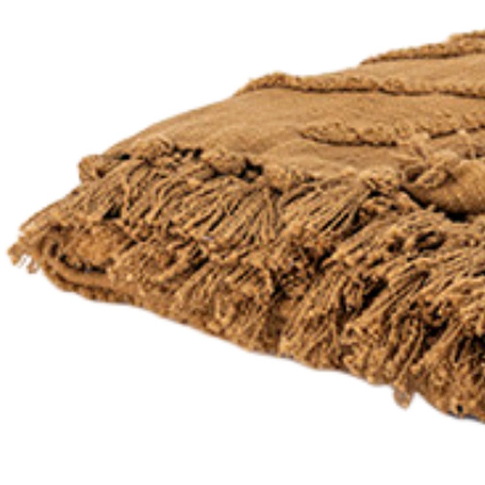 50" X 60" Camel Cotton Floral Throw Blanket with Tassels And Fringe