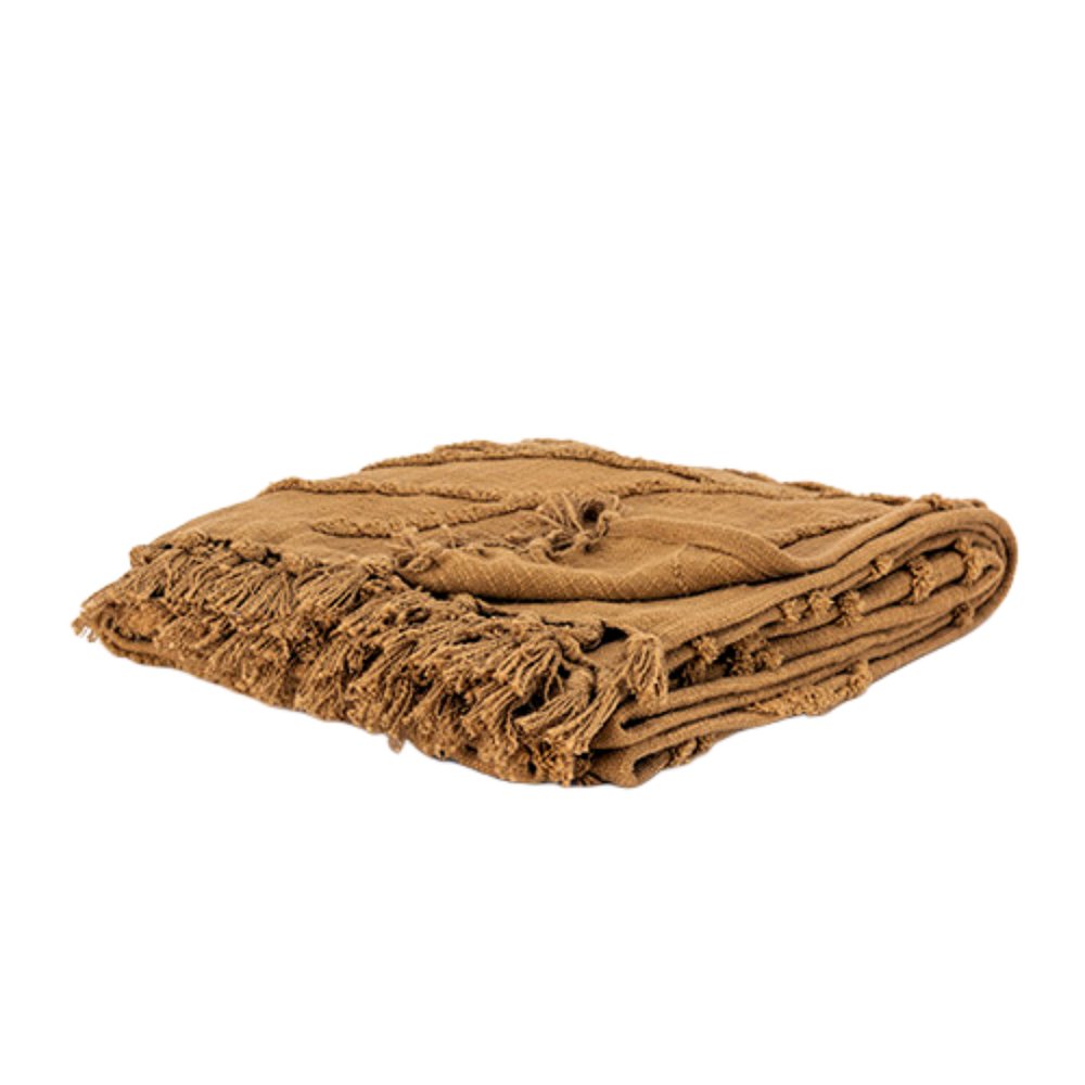 50" X 60" Camel Cotton Floral Throw Blanket with Tassels And Fringe