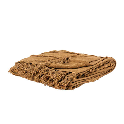 50" X 60" Camel Cotton Floral Throw Blanket with Tassels And Fringe