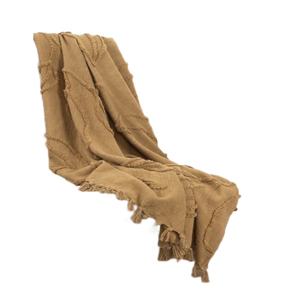 50" X 60" Camel Cotton Floral Throw Blanket with Tassels And Fringe