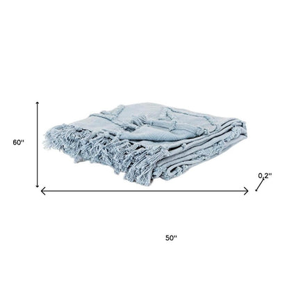 50" X 60" Light Blue Cotton Woven Throw Blanket with Tassels And Fringe