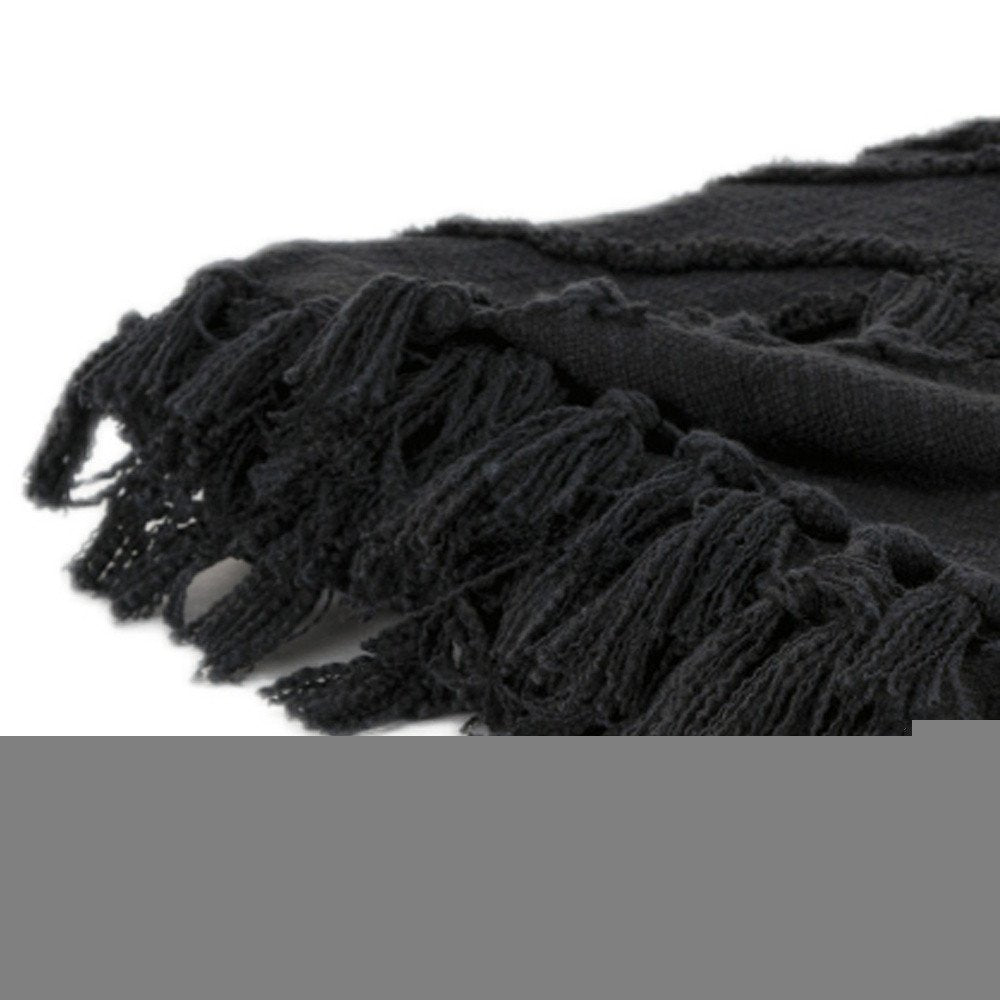 Black Woven 100% Woven Textured Cotton Throw Blanket