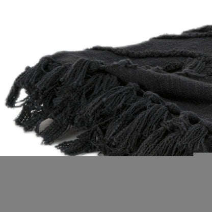 Black Woven 100% Woven Textured Cotton Throw Blanket