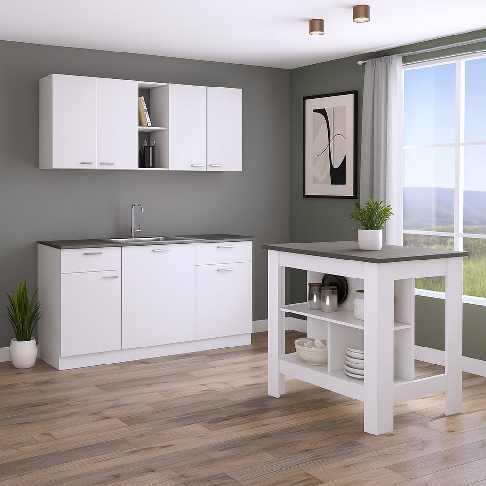 41" Dark Brown and White Wood Kitchen Island Set With Storage