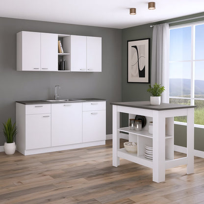 41" Dark Brown and White Wood Kitchen Island Set With Storage