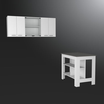 41" Gray and White Wood Kitchen Island Set With Storage