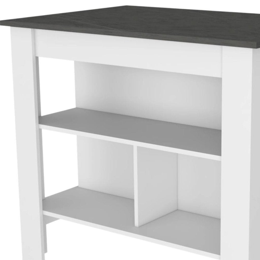 41" Gray and White Wood Kitchen Island Set With Storage