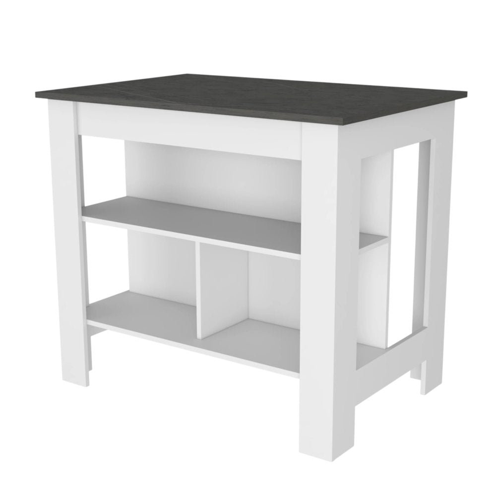 41" Dark Gray and White Wood Kitchen Island Set With Storage