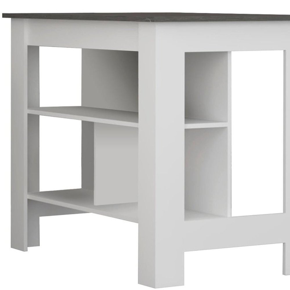 41" Dark Gray and White Wood Kitchen Island Set With Storage