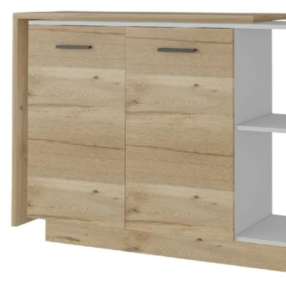 59" Natural White and Brown Wood Kitchen Island Set With Storage