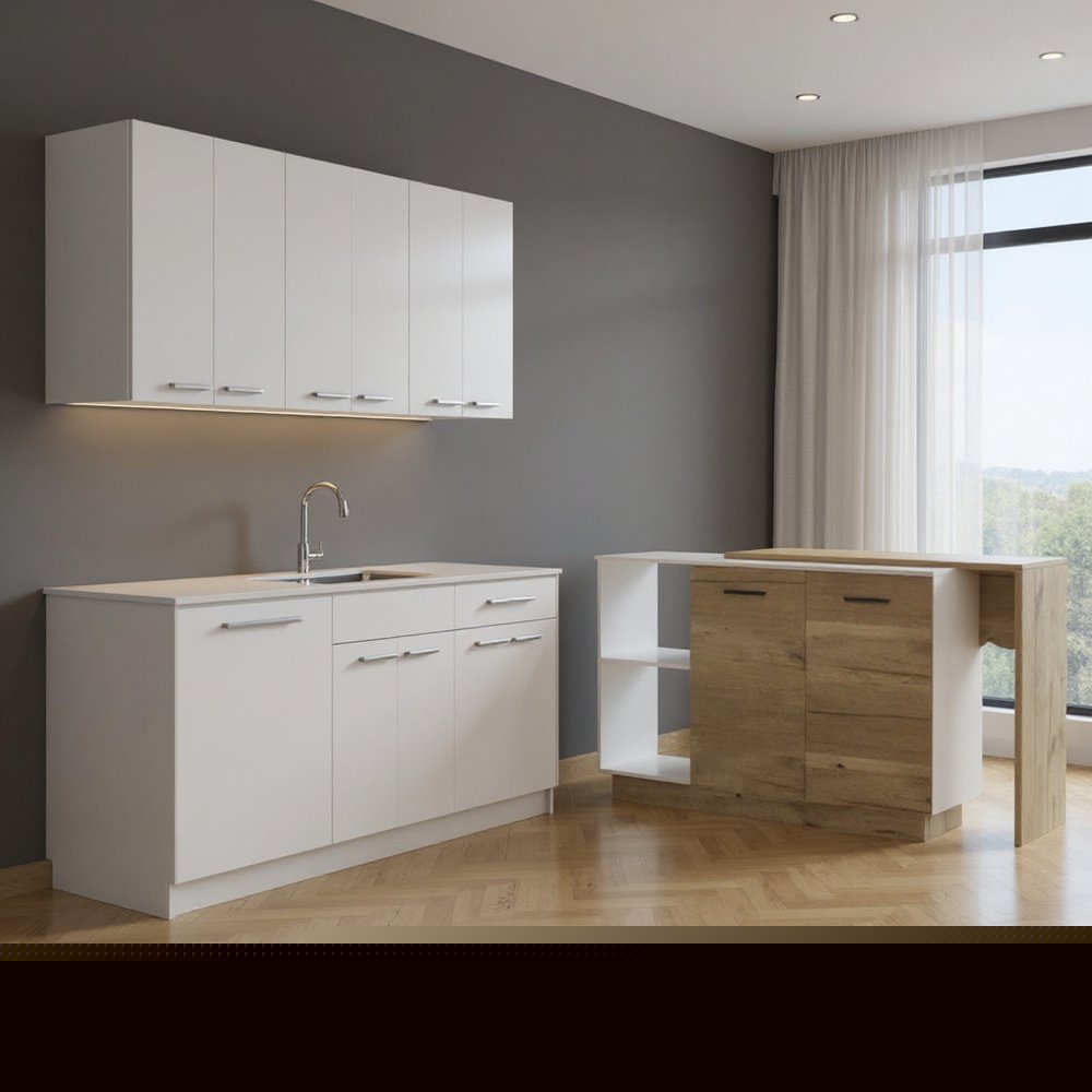 59" Natural White and Brown Wood Kitchen Island Set With Storage