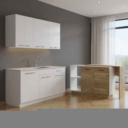 59" Natural White and Brown Wood Kitchen Island Set With Storage