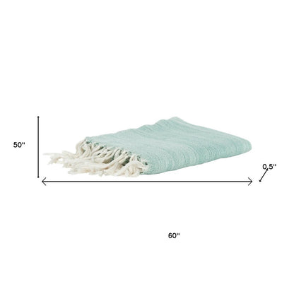 50" X 60" Aqua Woven Poly PET Abstract Stripe Throw Blanket with Tassels
