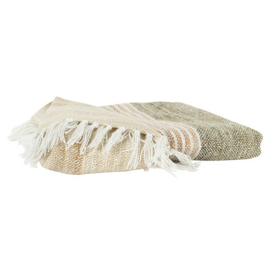 50" X 60" Beige Brown And Ivory Recycled Poly PET Striped Throw Blanket with Tassels