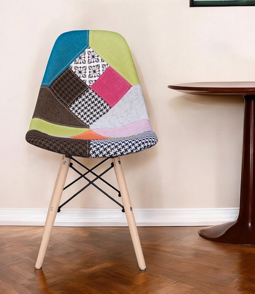 Pink and Natural Upholstered Fabric Dining Side Chair